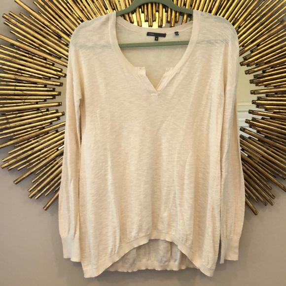 Vince Tops - Vince Cotton Cream V Neck Long Sleeve